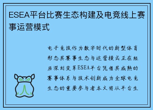 ESEA平台比赛生态构建及电竞线上赛事运营模式